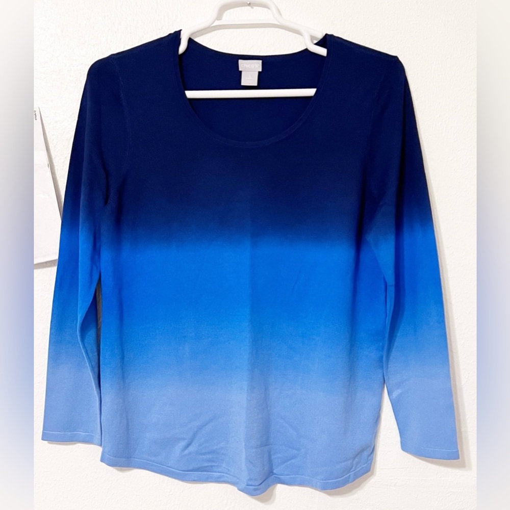 Chico's Dip Dye V-neck Pullover Lightweight Sweater Gradient Blue Long Sleeve - Picture 2 of 8